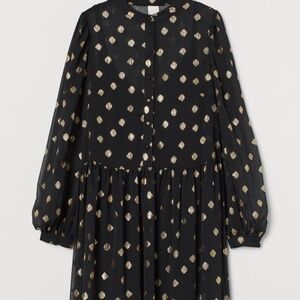 NWT- H&M- Black & Gold Polka Dot Chiffon Dress- XL
